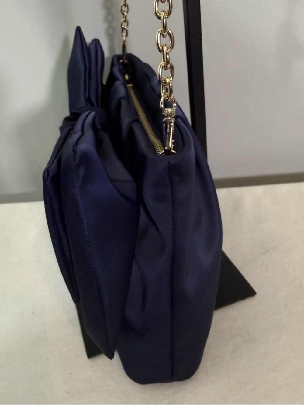Mark & Graham Navy Satin Bow Crossbody Bag Clutch Purse Convertible - Picture 7 of 16